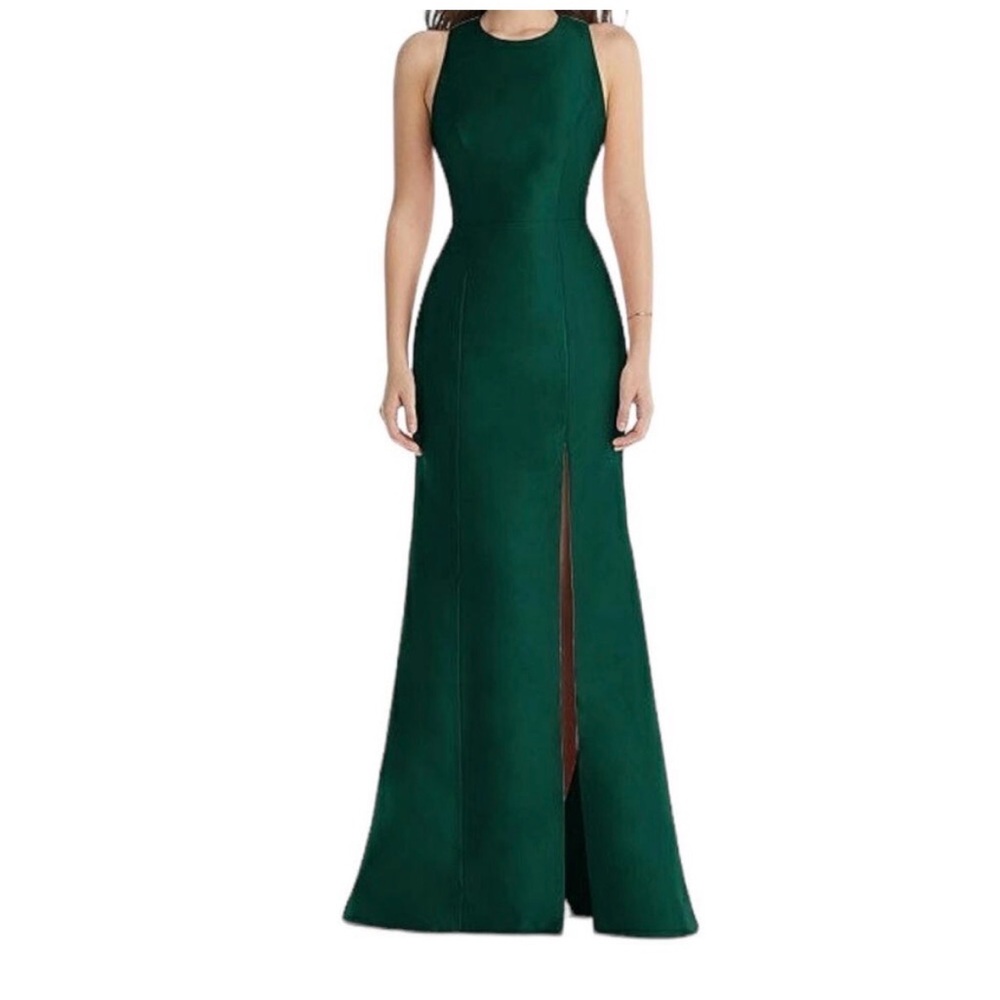 Alfred Sung dress D824 Jewel neck bowed open back trumpet green size 10